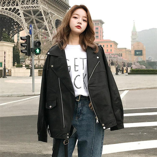 CASUAL LOOSE LEATHER JACKET - Qokys
