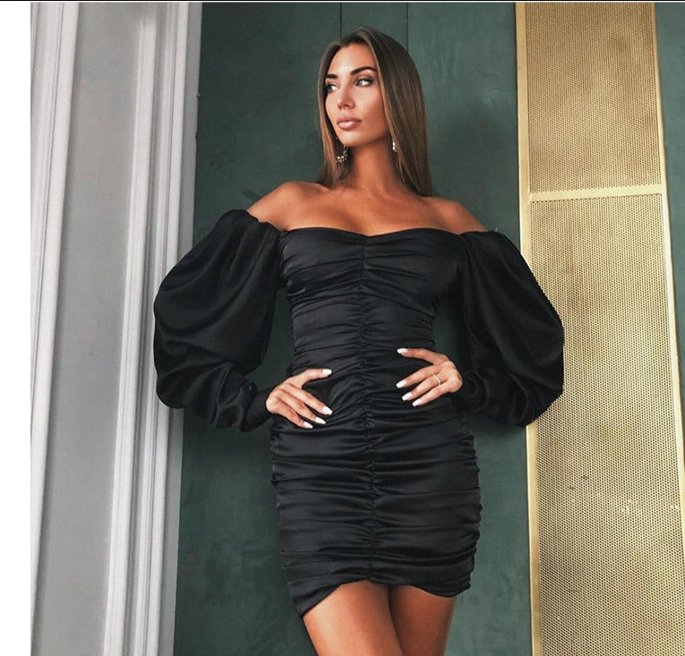 CASUAL OFF SHOULDER PLEATED DRESS