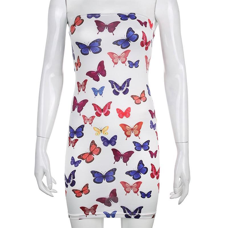 BUTTERFLY STRAPLESS DRESS - Qokys