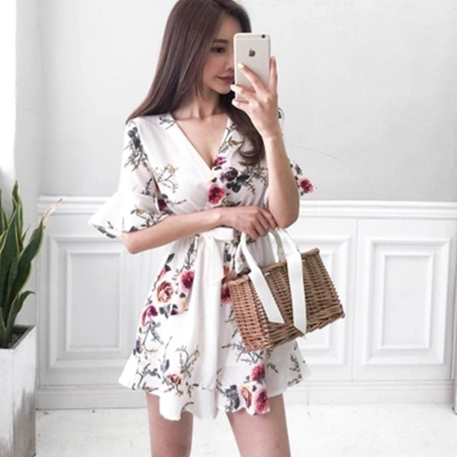 CASUAL FLOWER MINI DRESS - Qokys