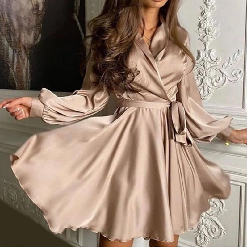 CASUAL SATIN ELEGANT DRESS - Qokys