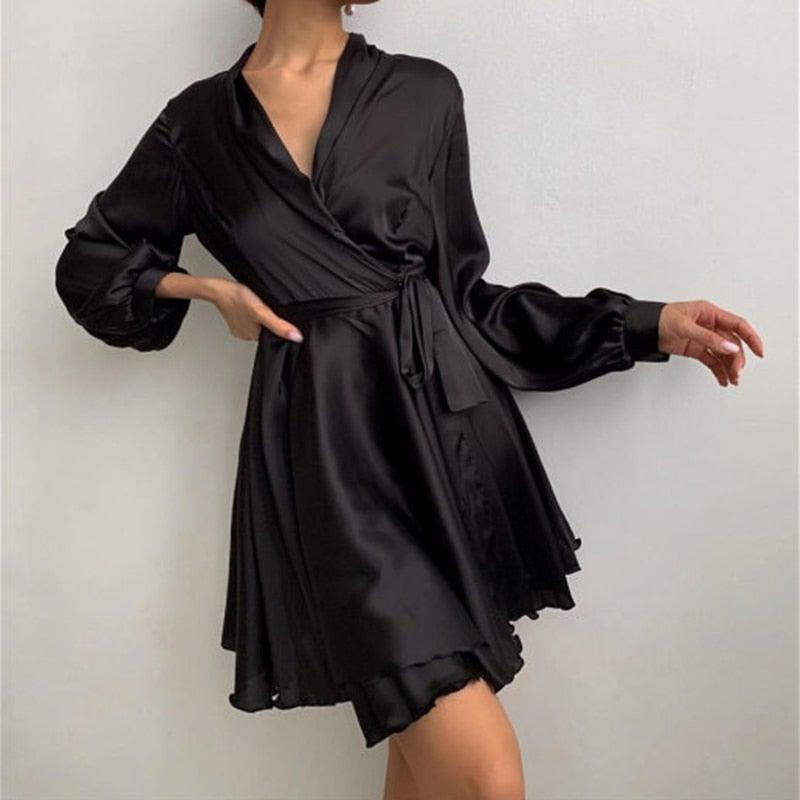 CASUAL SATIN ELEGANT DRESS - Qokys