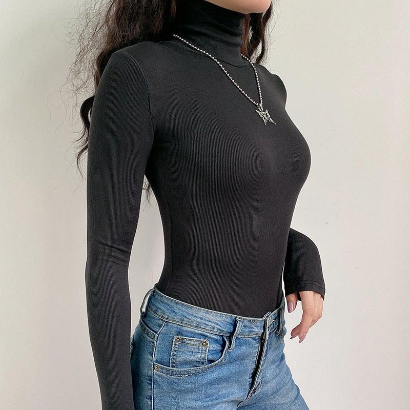 CASUAL SKINNY TURTLENECK BODYSUIT - Qokys