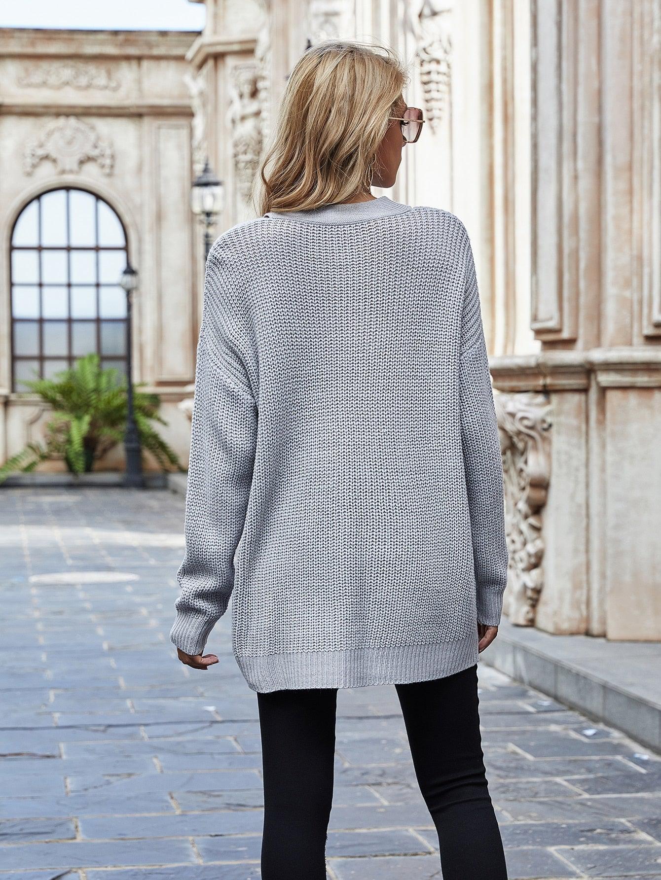 CASUAL V NECK OVERSIZE SWEATER - Qokys