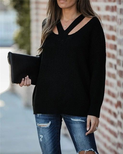 CASUAL V NECK OVERSIZE SWEATER - Qokys