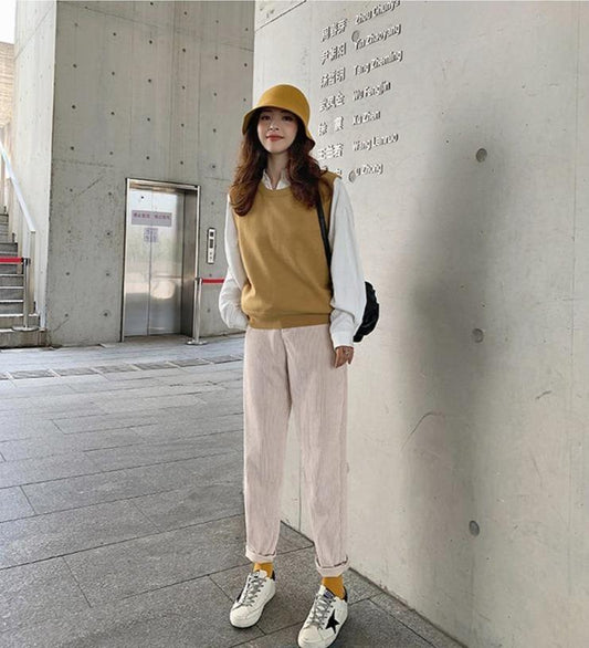 CHIC HIGH WAIST CORDUROY PANTS - Qokys