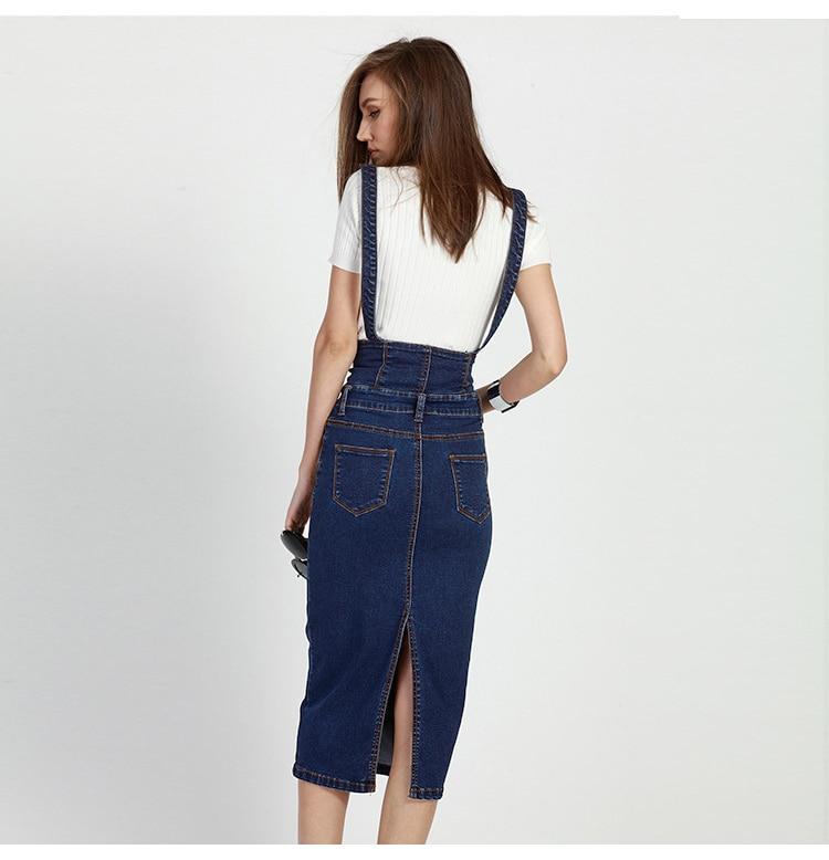 HIGH WAIST SUSPENDER DENIM SKIRT - Qokys