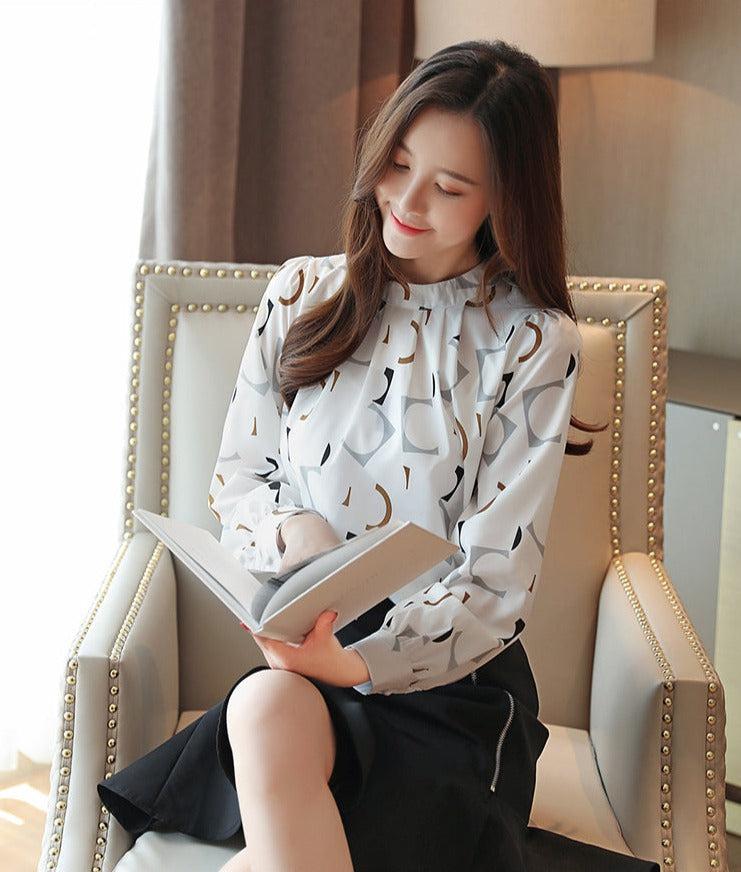 KOREAN O NECK CHIFFON SHIRT - Qokys