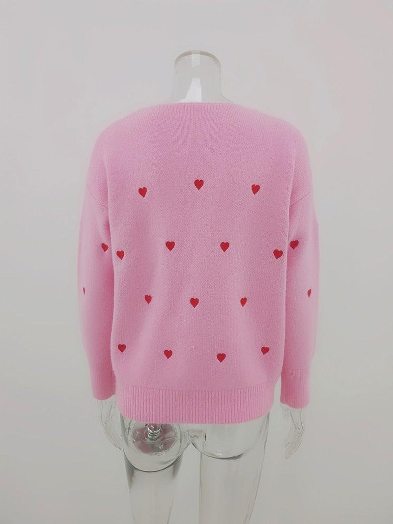 KOREAN V NECK HEART SWEATER - Qokys