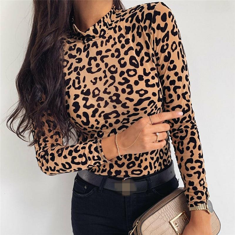 LEOPARD PRINT TURTLE NECK BLOUSE - Qokys