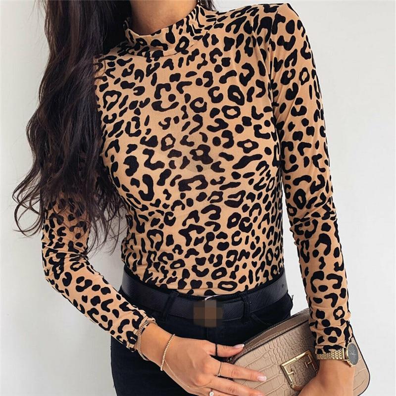 LEOPARD PRINT TURTLE NECK BLOUSE - Qokys