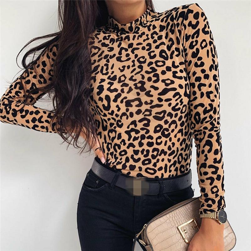 LEOPARD PRINT TURTLE NECK BLOUSE - Qokys