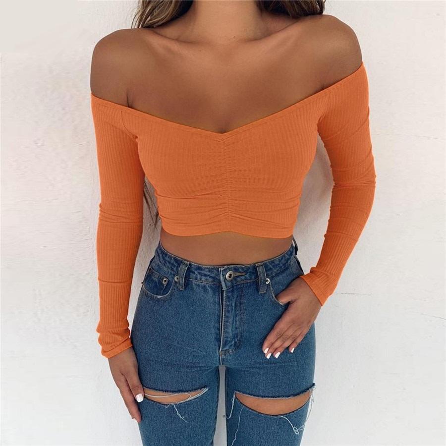 OFF SHOULDER LONG SLEEVE T-SHIRT - Qokys