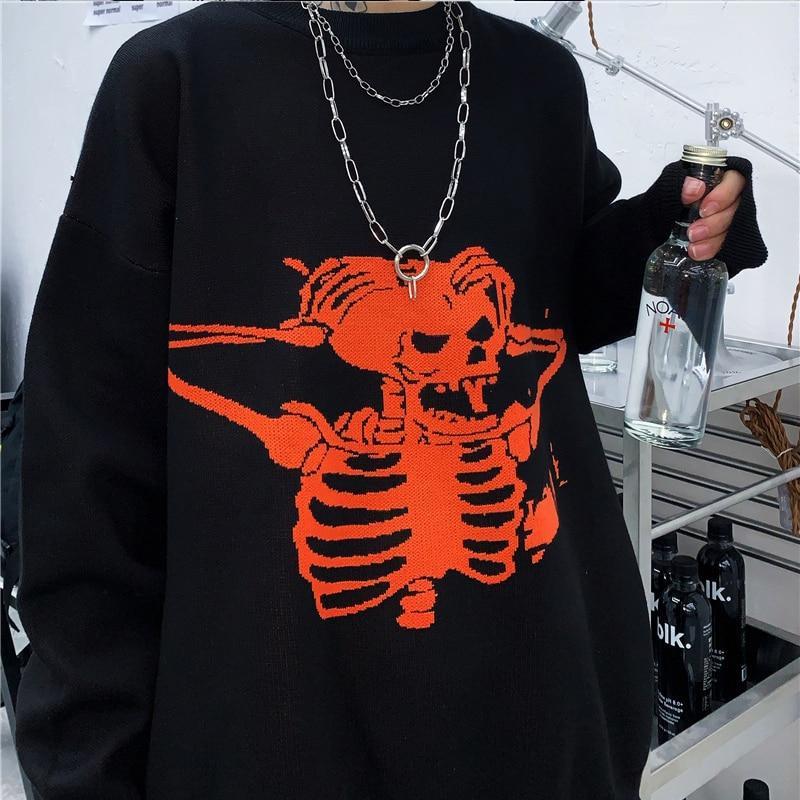 PUNK SKULL HARAJUKU SWEATER - Qokys