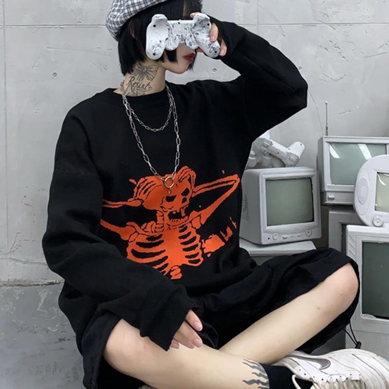 PUNK SKULL HARAJUKU SWEATER - Qokys