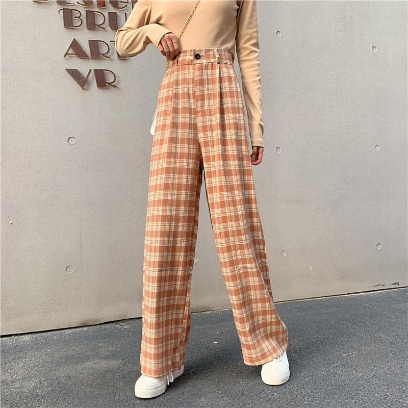 VINTAGE PLAID WIDE LEG PANTS - Qokys