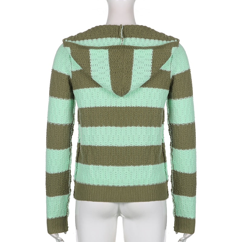 Y2K STRIPED HOODED SWEATER - Qokys