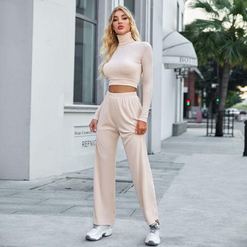 CASUAL TURTLENECK CROP OUTFIT