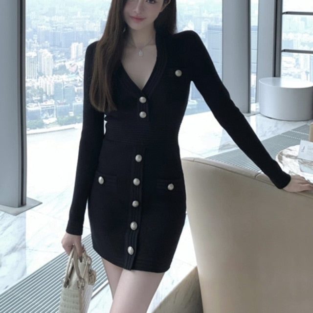 KOREAN LONG SLEEVE SLIM DRESS