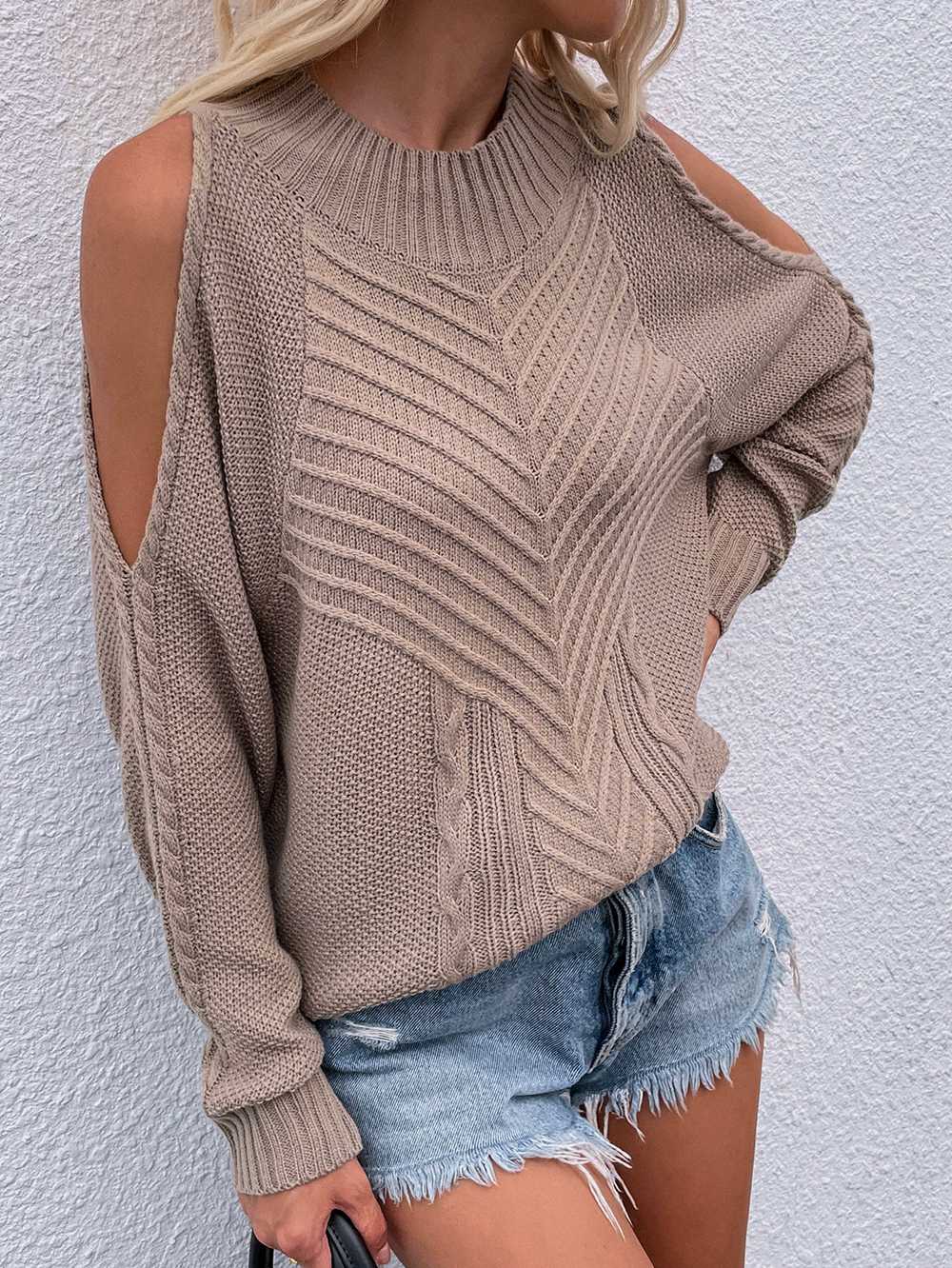 CASUAL COLD SHOULDER LOOSE SWEATER
