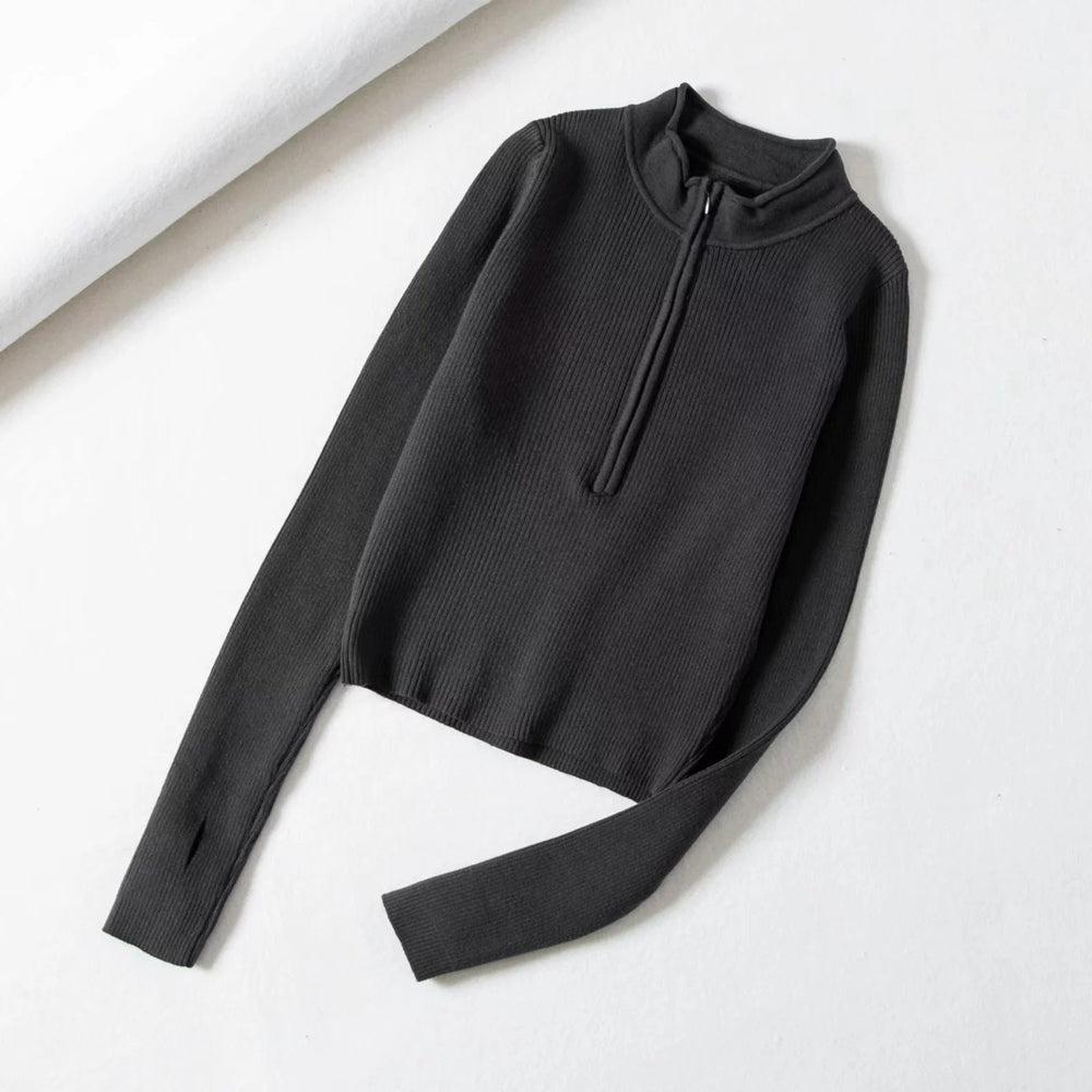 HIGH NECK SOLID CROPPED PULLOVER